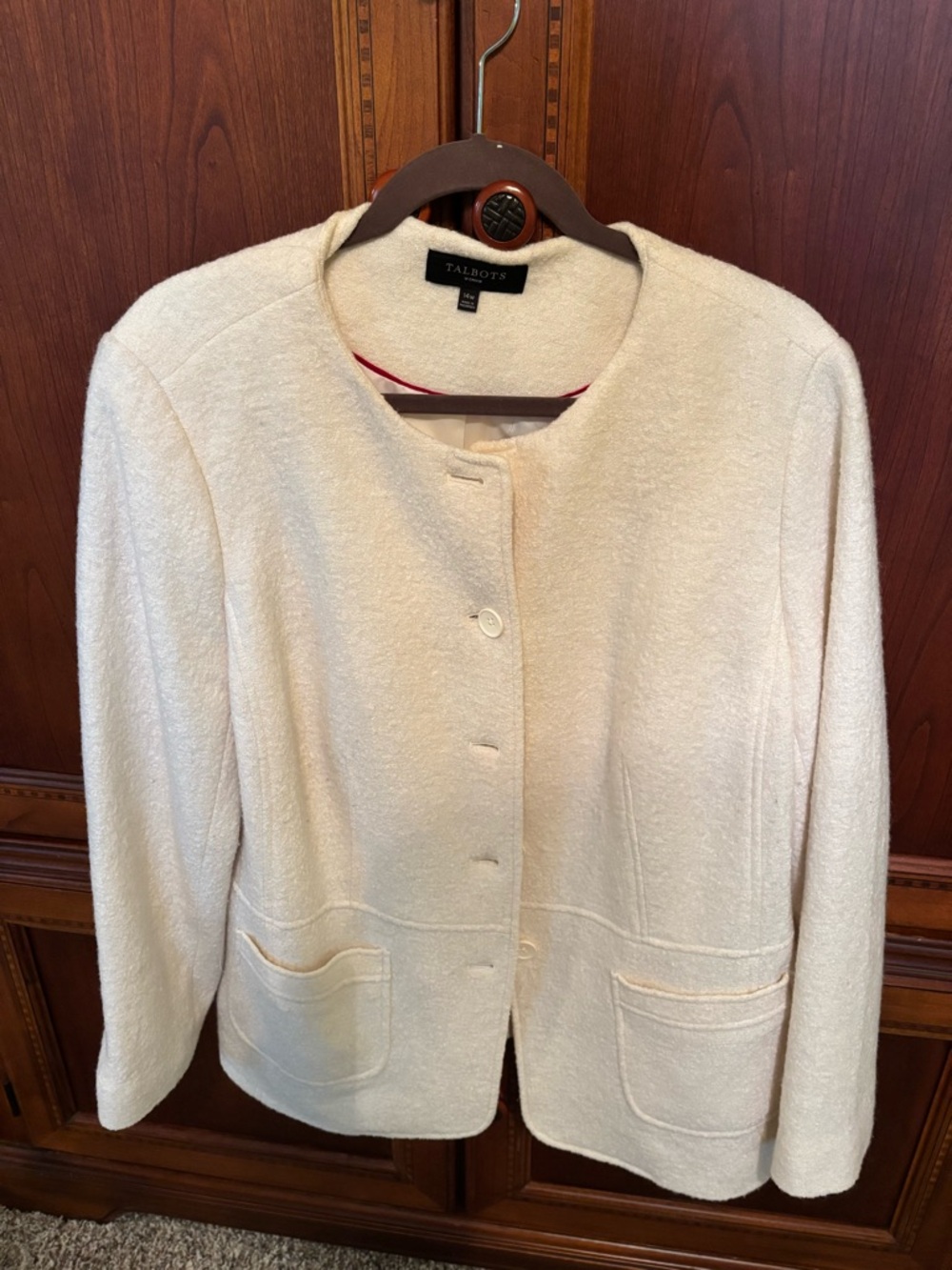Talbots Cream Bouclé Collarless Blazer